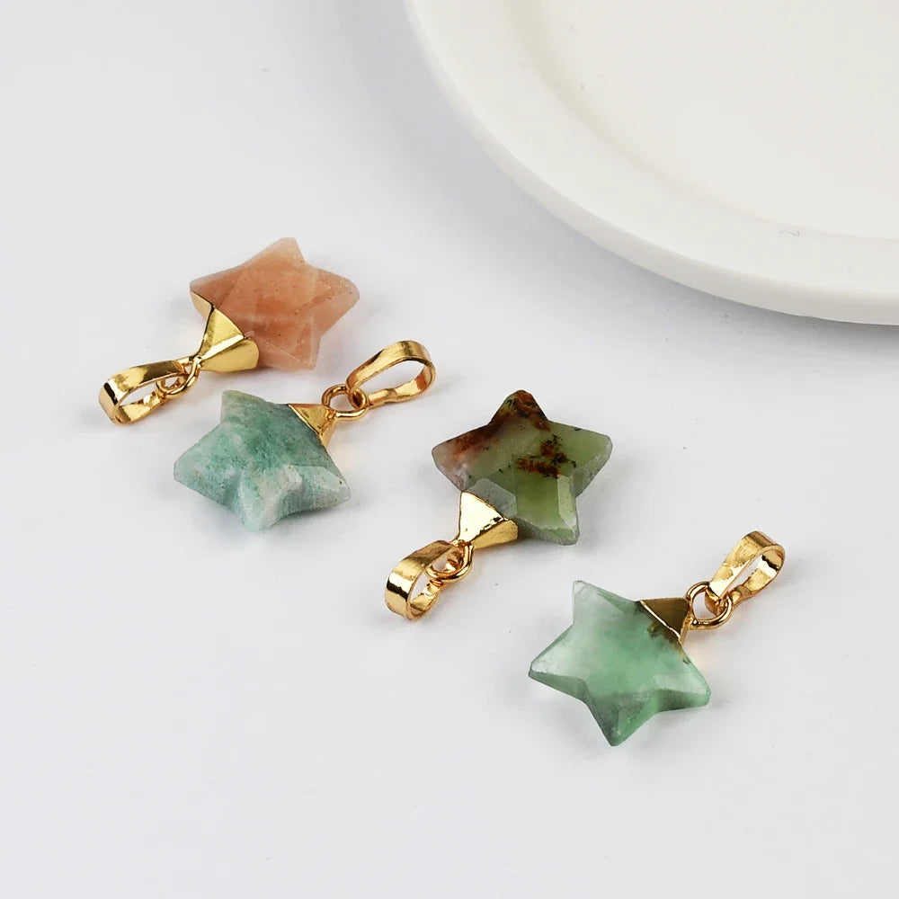 Mix Color Multi-kind Stone Golden Plated Natural Star Shaped Moonstone Faceted Pendant For Women Necklaces Jewelry Gifts