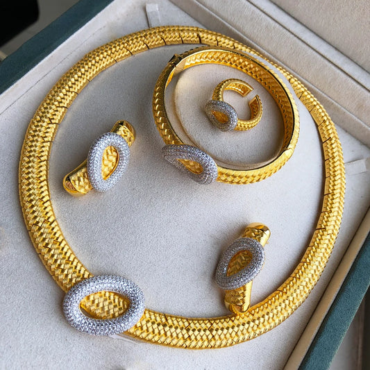 4PCS Jingo Leaf Flower Luxury African Jewelry Sets For Women Wedding Party Naija Bride Necklace Dubai Bridal Dress Jewelry