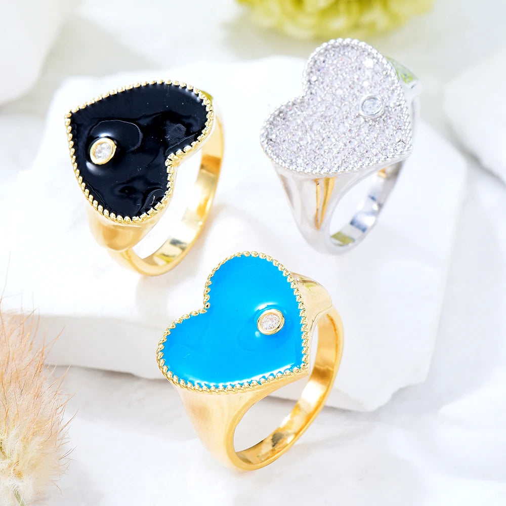 Trendy Heart Ring Luxury Flower Wheel CZ Cubic Zircon CZ Ring for Women Bridal Engagement Wedding Dubai Finger Rings