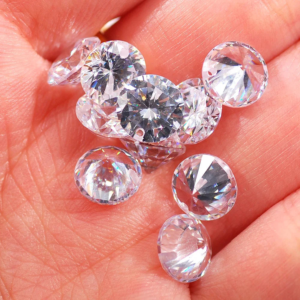 50pcs/bag 4mm/6mm/8mm Colorful Round Cut Cubic Zirconia Straight Hole Beads Sewing On Earring Necklace