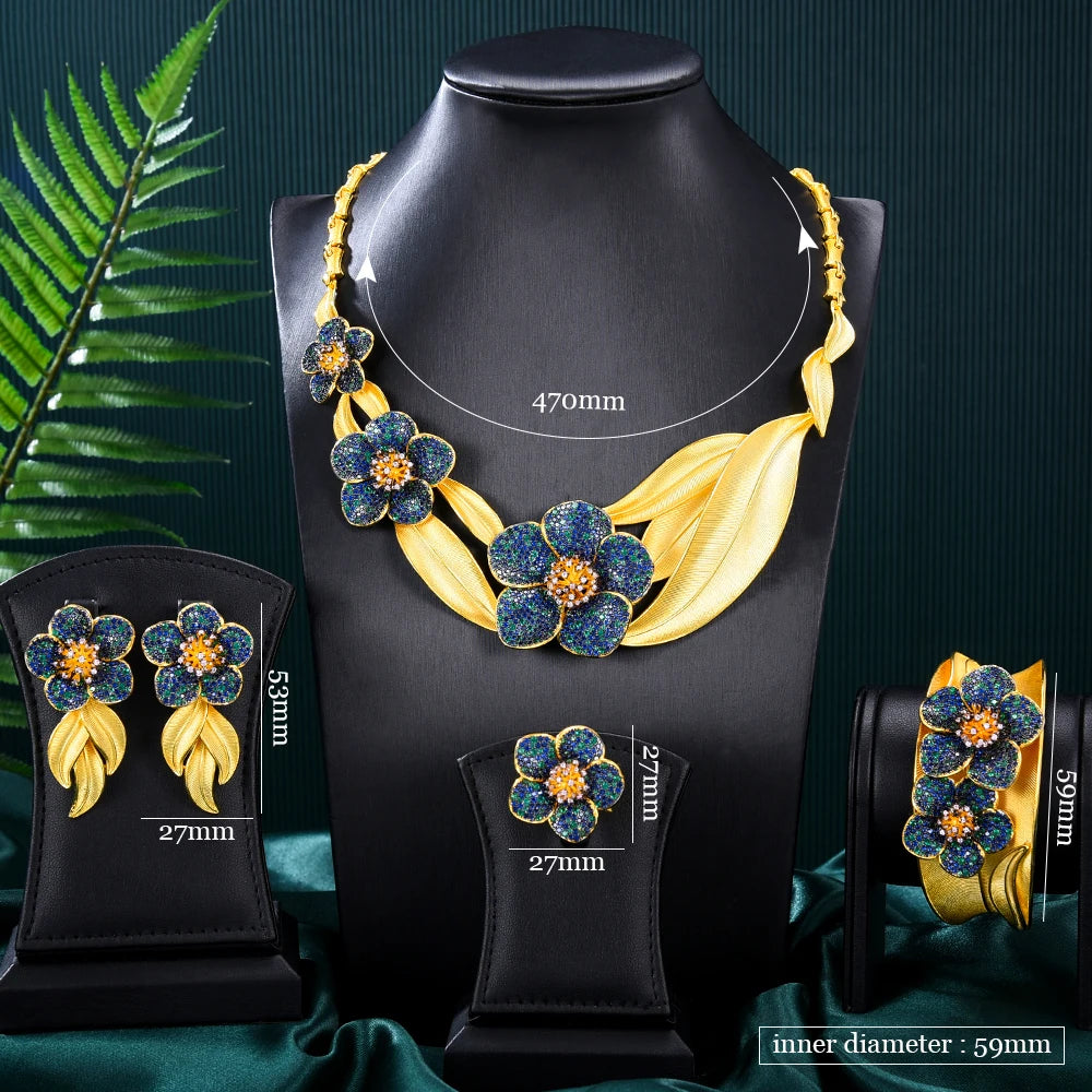New Luxury 4pcs African Dubai Jewelry Sets For Women Wedding Party 5A Cubic Zirconia Indian Bridal Jewelry Set Gift