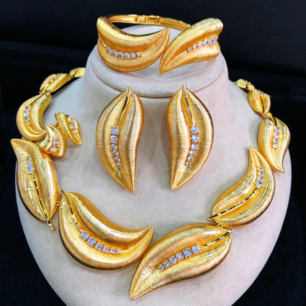 4PCS  CZ Luxury African Jewelry Set For Women Wedding Party Zircon Crystal Dubai Bridal Jewelry Set Gift