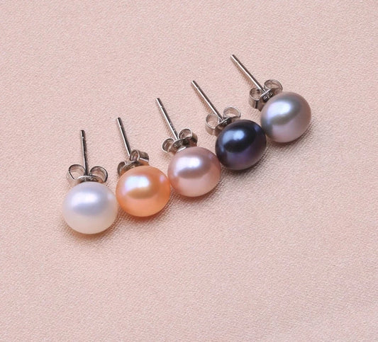 Natural Fresh Water Flat Round Bright Pearl Earrings s925 Sterling Silver Fashion Temperament  All-match Jewelry For Women