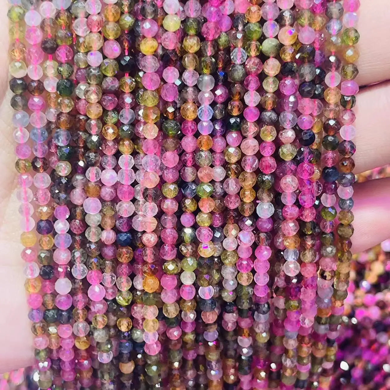 100% Noble Natural Ranbow Tourmaline Stone Gemstone 3MM Round Faceted Loose Spacer Beads Strands High Quality For DIY Jewelry