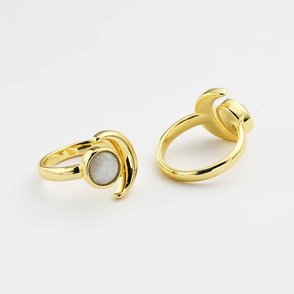 New Hot 5/10PCS Golden Plated Natural Multi-kind Stone Weeding Ring Gems Rings Wholesale for Women Druzy Jewelry Ring