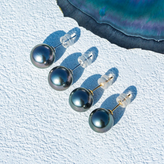 18K Gold Tahitian Pearl Stud Earrings With Certificate AAA Grade High Luster Seawater Pearl Earrings For Woman