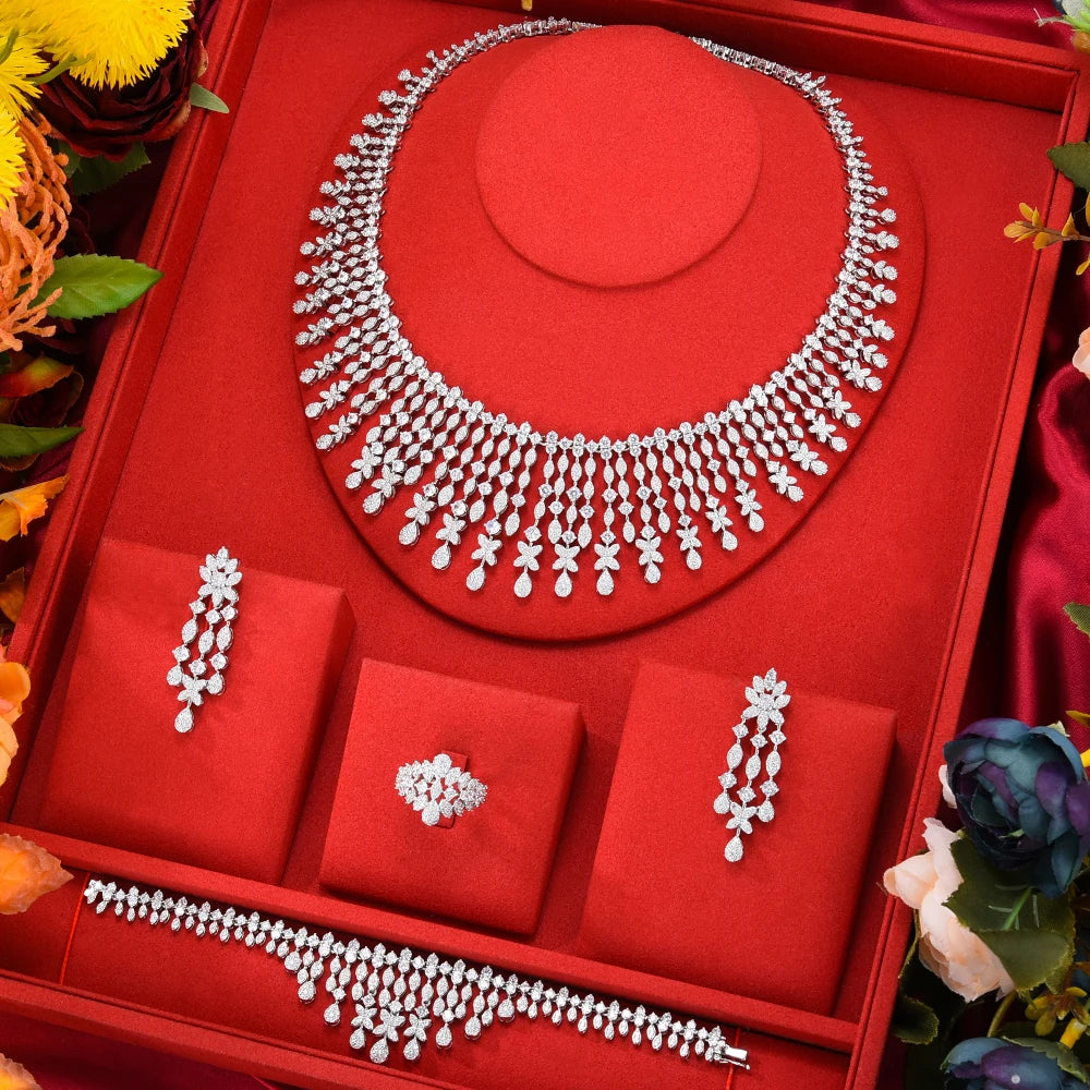 4pcs African Bridal Zircon Chokers Jewelry Set For Women Dubai Nigeria Wedding Necklace Earring 2023