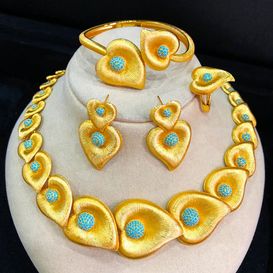 Luxury 4pcs Heart love Naija Jewelry Sets Necklace Earring Bangle Ring Set For Women Wedding Jewelry Trendy HOT New 2024
