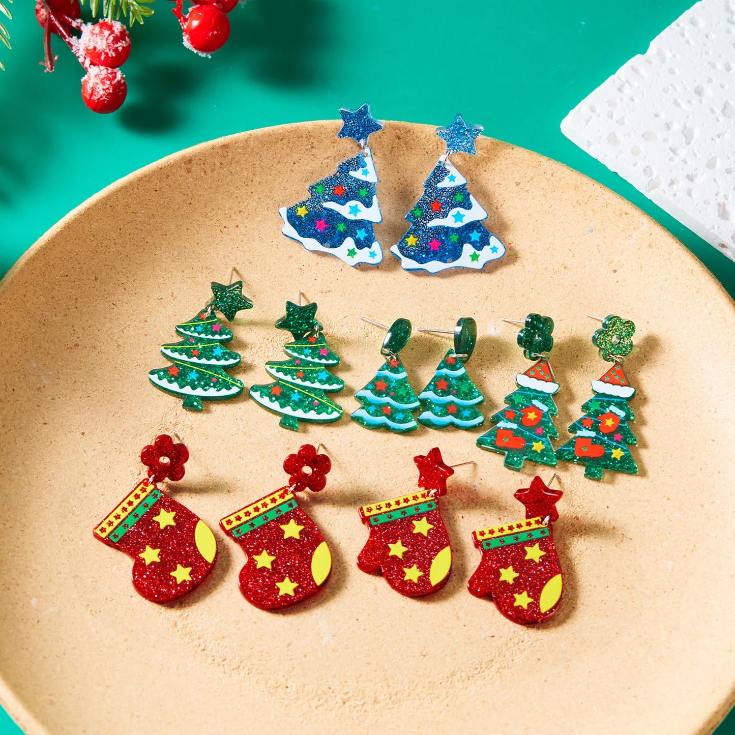 New Fashion Acrylic Christmas Tree Earring For Women Star Flower Gloves Piercing Earring Xmas Jewelry Gift