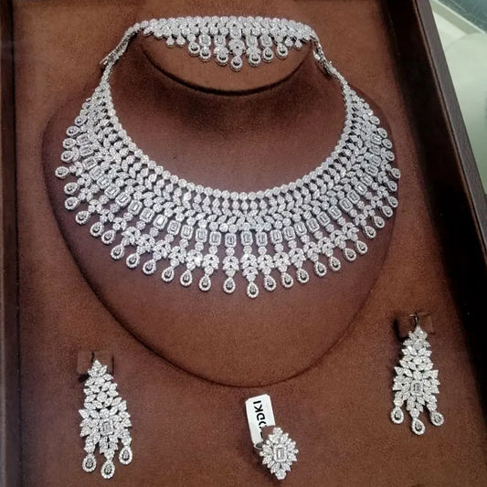 High Jewelry Luxury Princess 4PCS Indian Kundan Bridal Jewelry Set For Women Wedding Party Zircon Dubai Dubai jewelry Sets