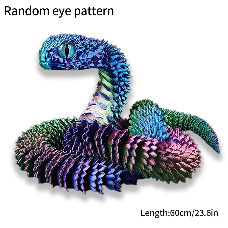 3D Printed Snake Model Viper Snake Figurine Movable Joint Simulation Toys Creative Desktop Car Ornaments Colorful Crafts