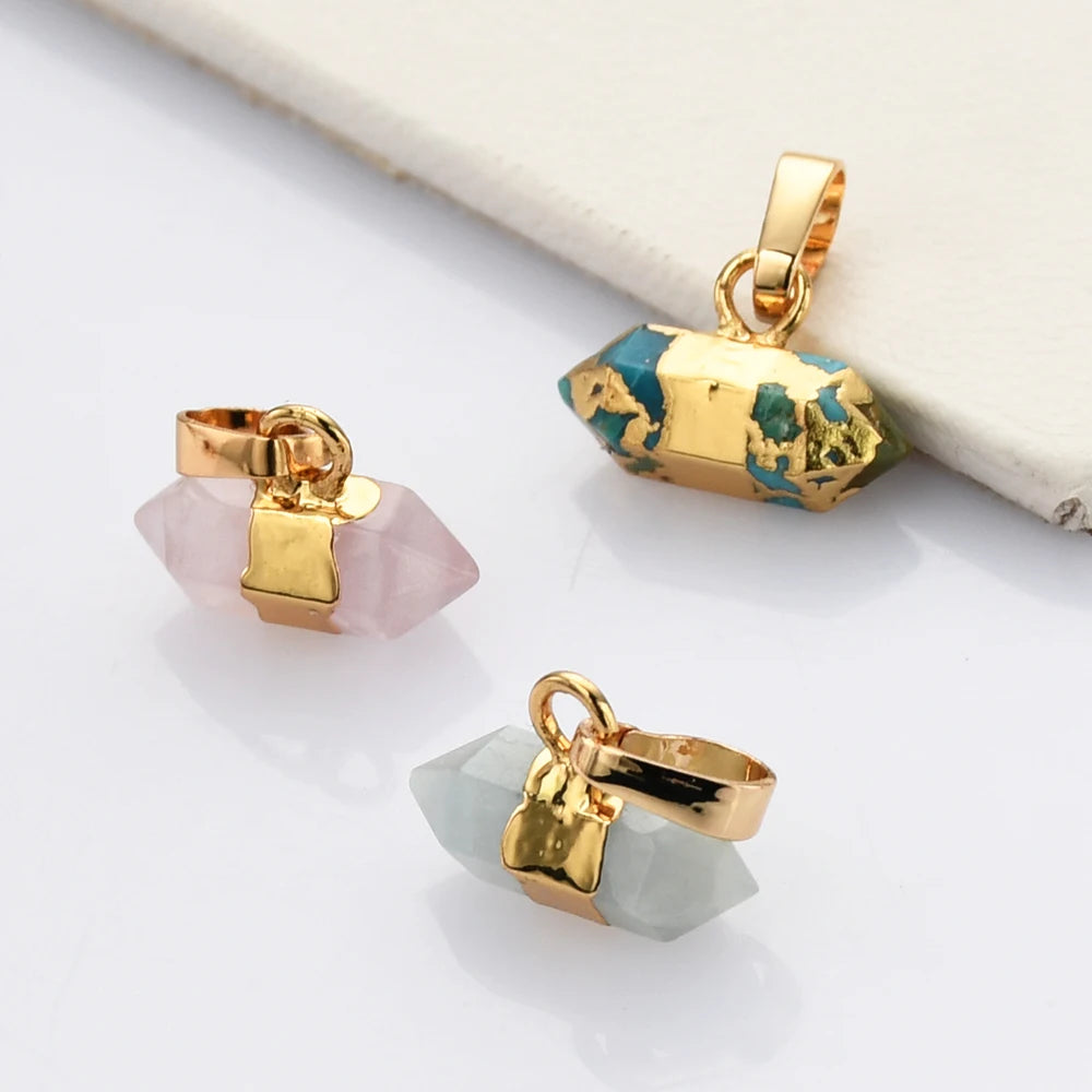 Natural Hexagonal Stone Pendant Rose Quartzs Amethysts Amazonite Mineral Healing Reiki Charm DIY Necklace Making for Women