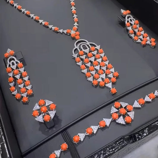 New Fashion Turquoise UAE Dubai Bridal Jewelry Set For Women Wedding Party Nigerian African Necklace Earring Set