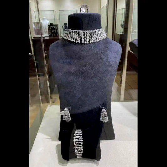 Hiphop 4PCS UAE Chokers Dance Jewelry Sets for women Wedding Cubic Zircon Indian Dubai Bridal Necklace Earring