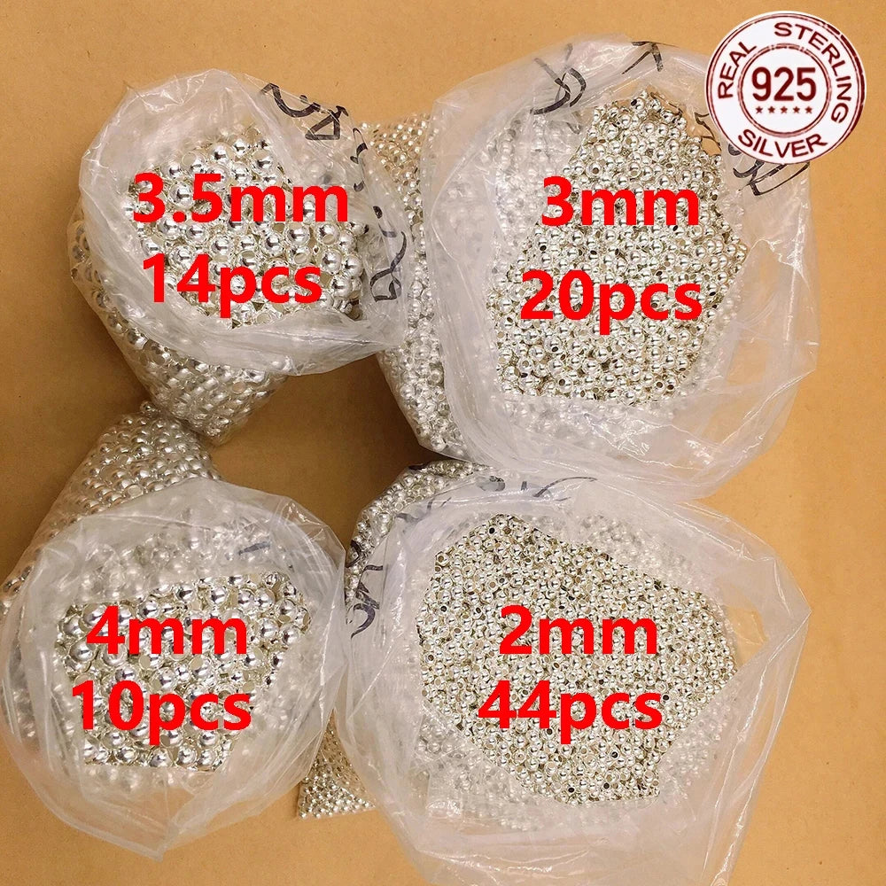 925 Sterling Silver Loose Beads 2/3/4mm Round Spacer Beads for Jewelry Making Findings Bracelet Necklace Accessories