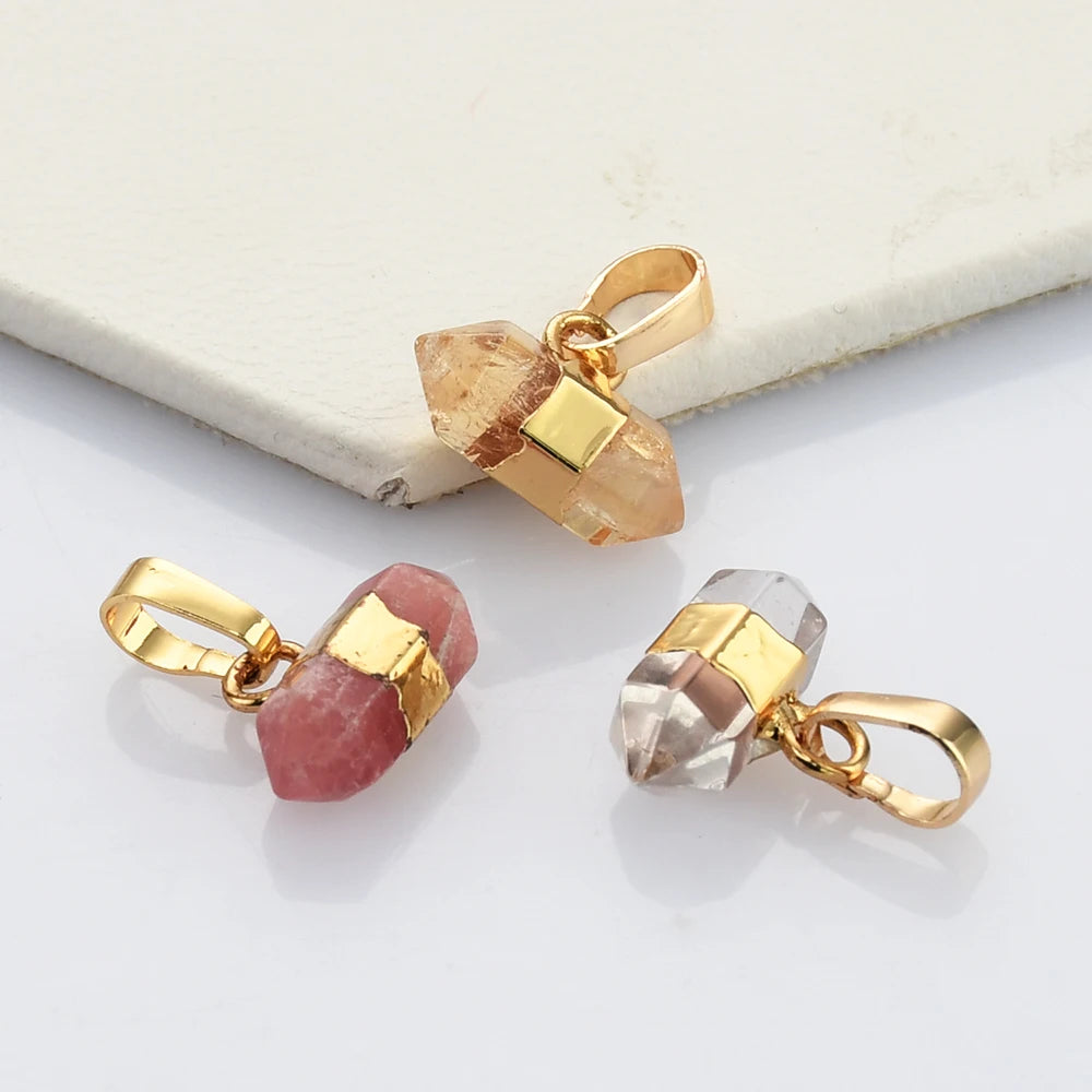 Natural Hexagonal Stone Pendant Rose Quartzs Amethysts Amazonite Mineral Healing Reiki Charm DIY Necklace Making for Women