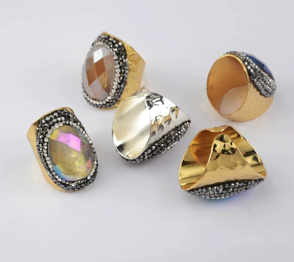 Natural Crystal Cubic Zirconia Ring Wedding Rings Golden Color Silver Plated Rings Jewelry for Women Valentine’s Day Gift