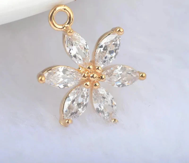(908)  18.5*13.5MM 24K Gold Color Brass with Zircon Flower Charms Pendants High Quality Diy Jewelry Findings Accessories