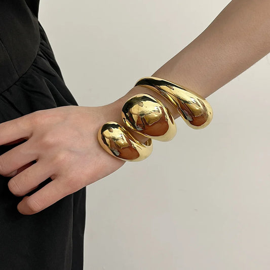 HUANZHI Exaggerated Geometric Spiral Metal Hollow Chunky Water Drop Open Bangle Bracelet for Women Girls Fashion Jewelry 2024