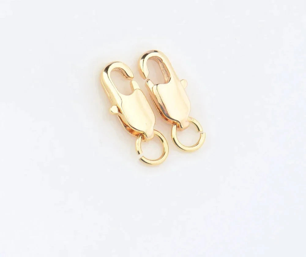 (3328) 5x12MM 24K Gold Color Plated Brass Rectangle Lobster Clasps Necklace Clasps High Quality Jewelry Accessories