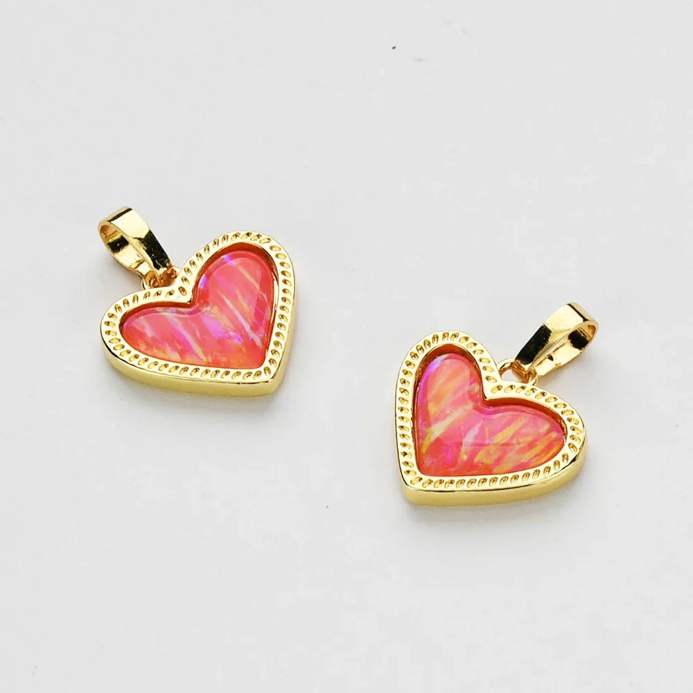 Mix Color Golden Plated Heart Pink Opal Multi-kind Natural Stone Pendant For Women Earrings Necklaces Accessories