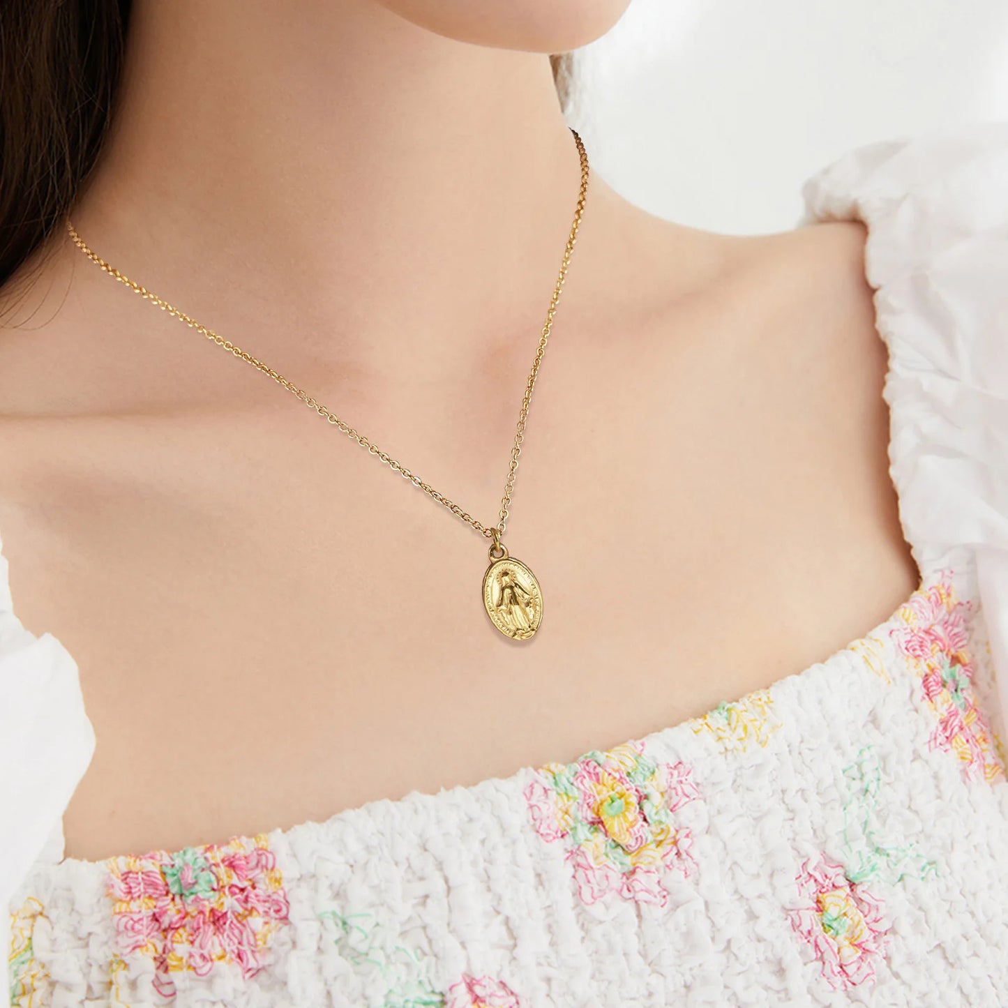 Women Necklace Virgin Mary Guadalupe Charm Pendant, Stainless Steel Jewelry