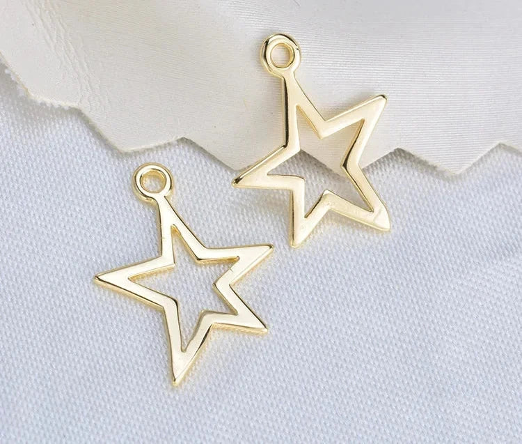 (851) 14x12MM 24K Gold Color Plated Brass Star Charms Pendants High Quality Diy Jewelry Making Findings Accessories