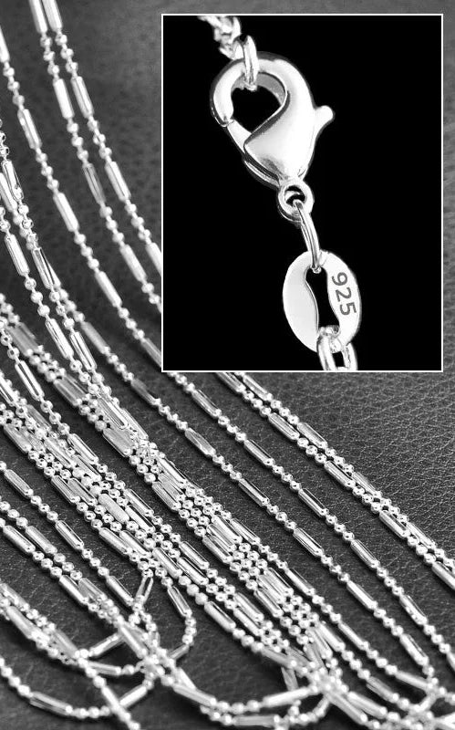 1.5mm 925 Sterling Silver 16-30 Inches Bamboo Chain Necklace for Women Men Wholesale 5Pcs Lobster Clasp Chains Jewelry Gift