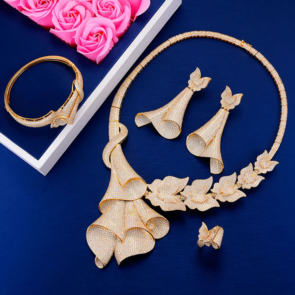 Super Big Luxury 4PCS Butterflies africa Cubic Zirconia Set Jewelry Sets For Women Wedding Cubic Zirconia Dubai Bridal Set
