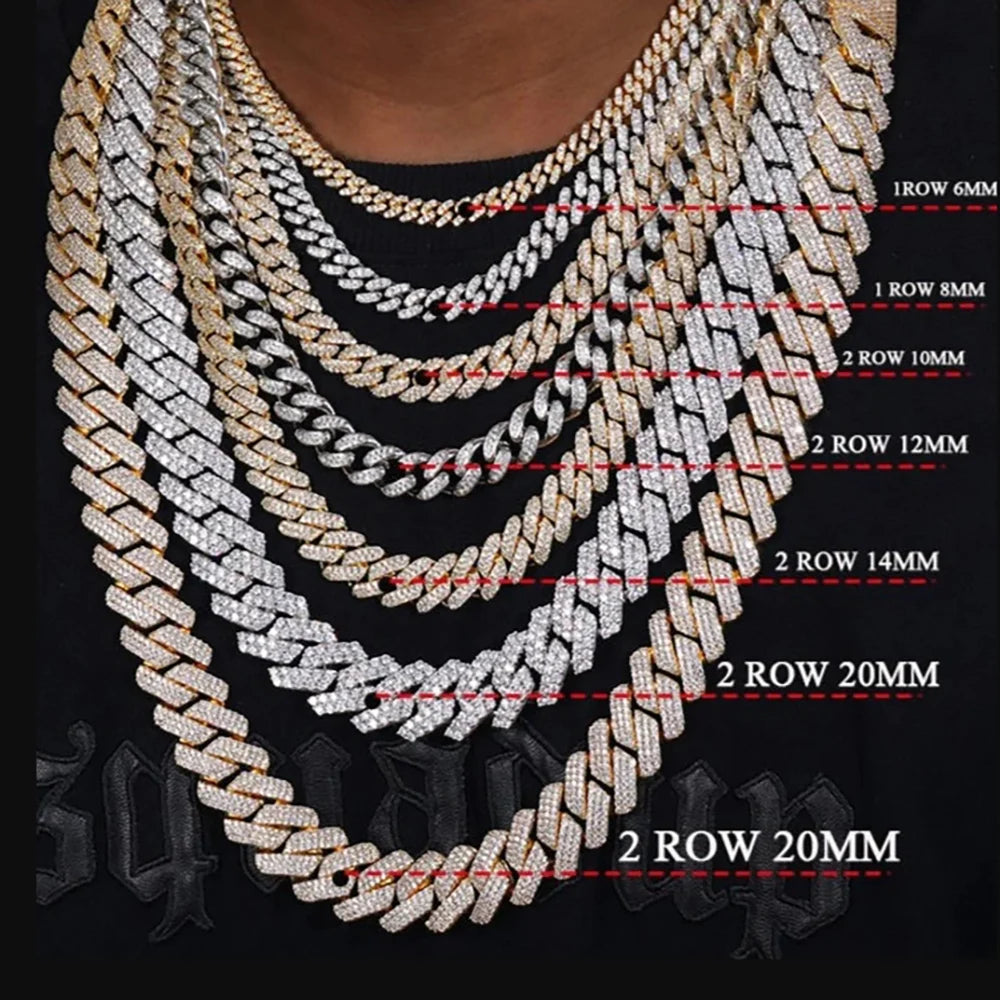 Hip Hop Cuban Link Chain Necklace Silver/18k Gold Plated 10/12/14/15/20mm Iced Out Diamond CZ Gift for Him/Her