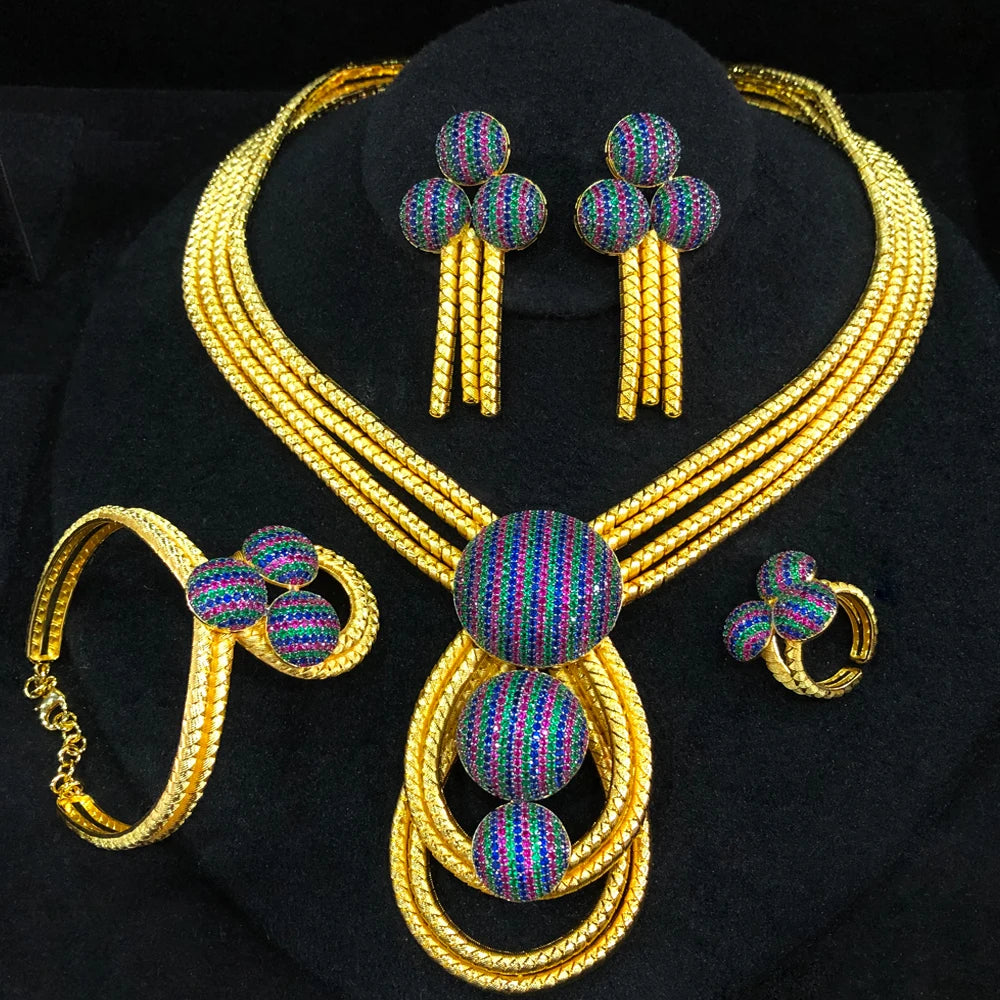 Luxury 4pcs Round Ball African Jewelry Sets Necklace Earring Bangle Ring Set For Women Wedding Jewelry Trendy HOT New 2024