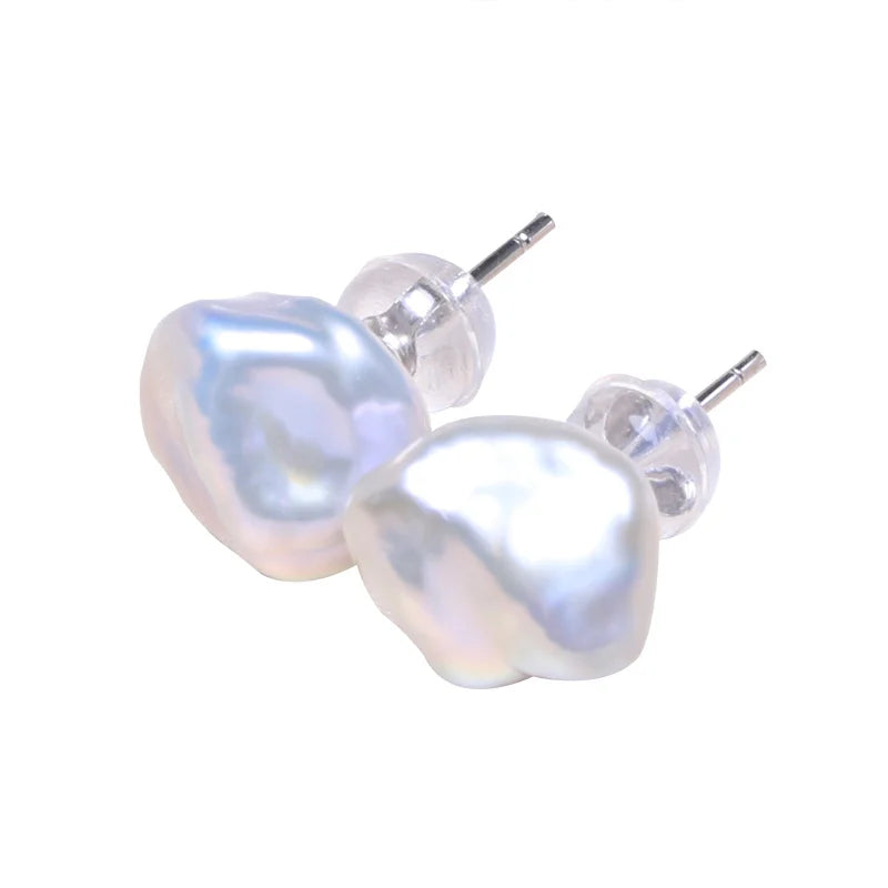 hot 925 Sterling Silver 7-8mm Real Freshwater Pearl  white Grey Black purple Natural  stud Earrings for 1 pair