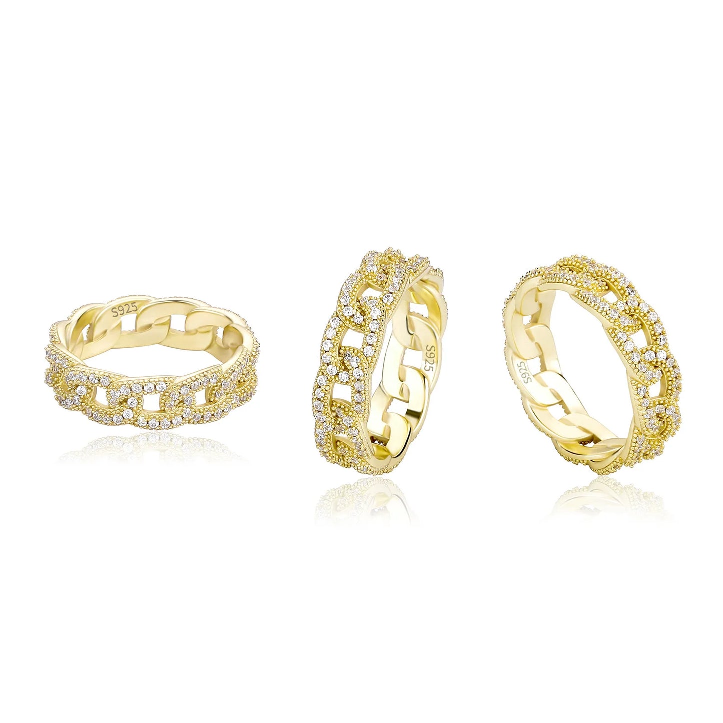 6mm Iced 3A Zircon Cuban Link Ring s925 Hiphop Jewelry Cubic Zirconia Miami Cuban Chain Ring Party Birthday Gift