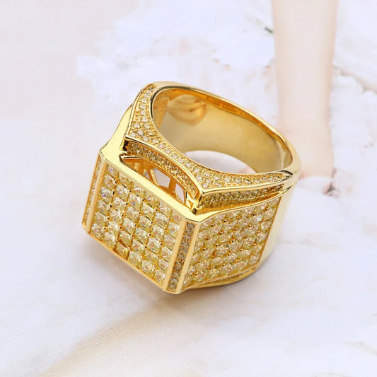 925 Sterling Silver Ring for Men Hip Hop Cubic Zirconia Ice Out Rings Gold Plated Cuban Fine Jewelry Male Zircon