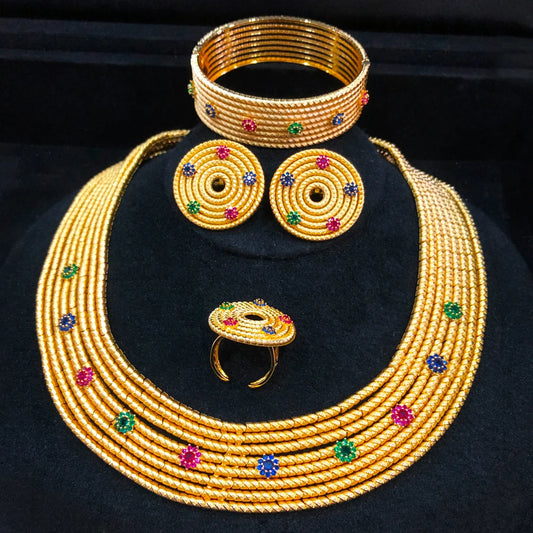 Luxury 4pcs Round Ball African Jewelry Sets Necklace Earring Bangle Ring Set For Women Wedding Jewelry Trendy HOT New 2024