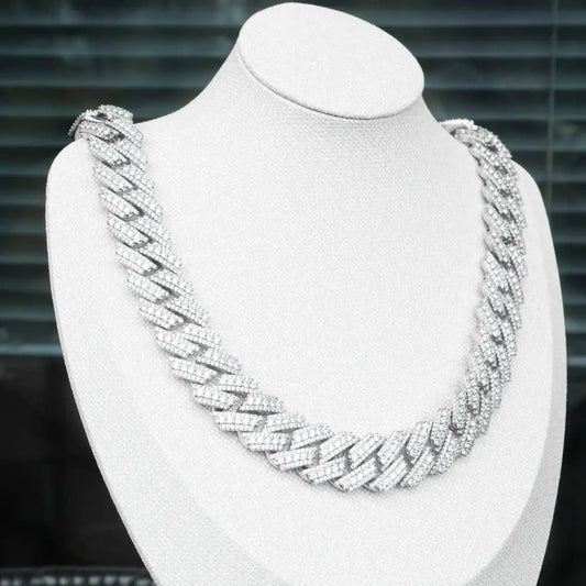 Custom 925  silver  Cubic Zirconia 20mm Iced Out Miami Cuban Link Chain 14k Gold Plated Necklace Hip Hop Jewelry for Men