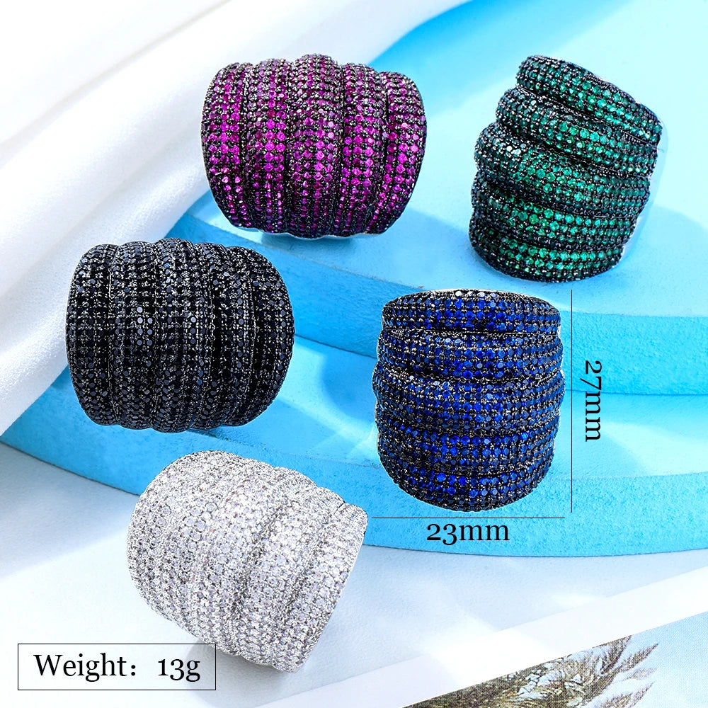 Luxury Wide Stackable Geometry Cubic Zironia Rings For Women Wedding Engagement Dubai Bridal Finger Ring Jewelry Addiction