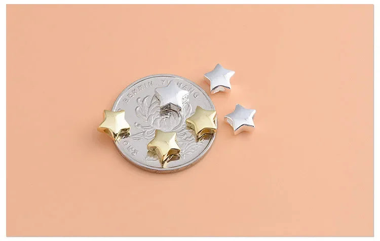Real 925 Sterling Silver Fashion Sweet Star Charm Beads Handmade DIY Accessories Fine S925 Jewelry Wholesale HY059