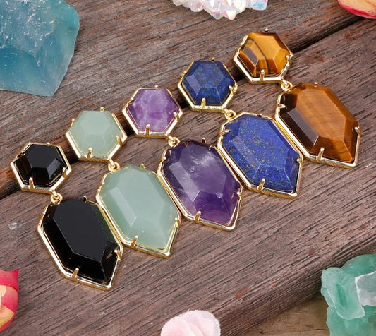 Trendy Gem Stone Dangle Earrings For Women Fashion Bold Lapis Obsidian Amethysts Crystal Stud Earring Natural Stone Jewelry