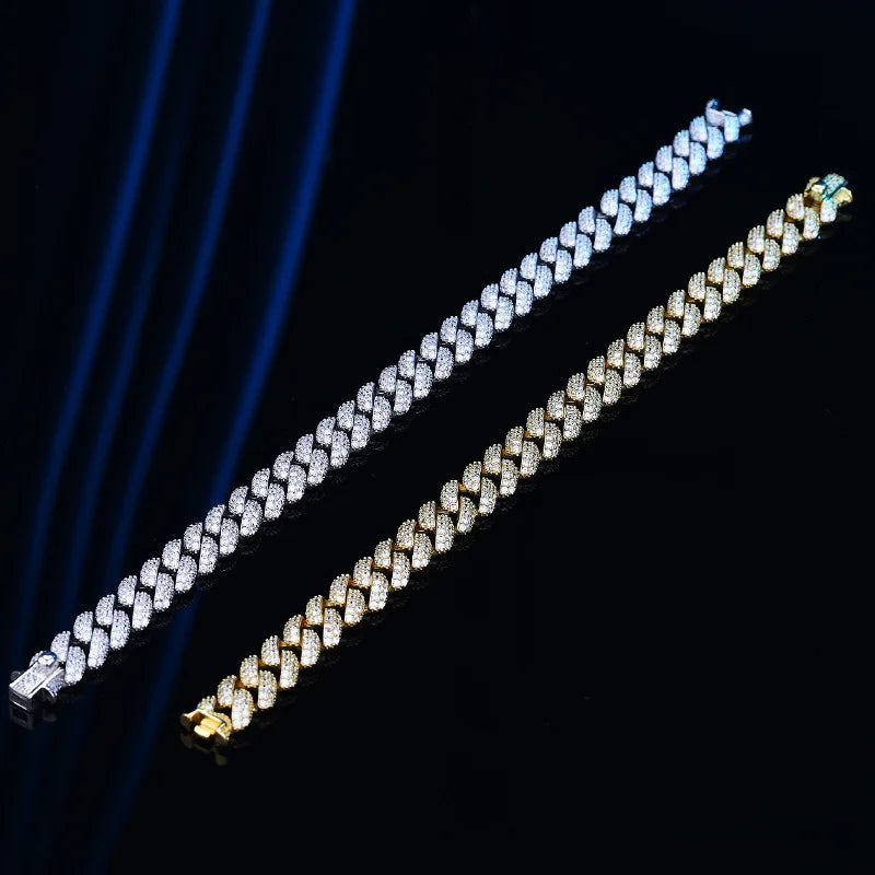 New  Hiphop 925 Sterling Silver Full Cz Cuban Tennis Bracelet Original Man's Cz Tennis Chain Jewelry