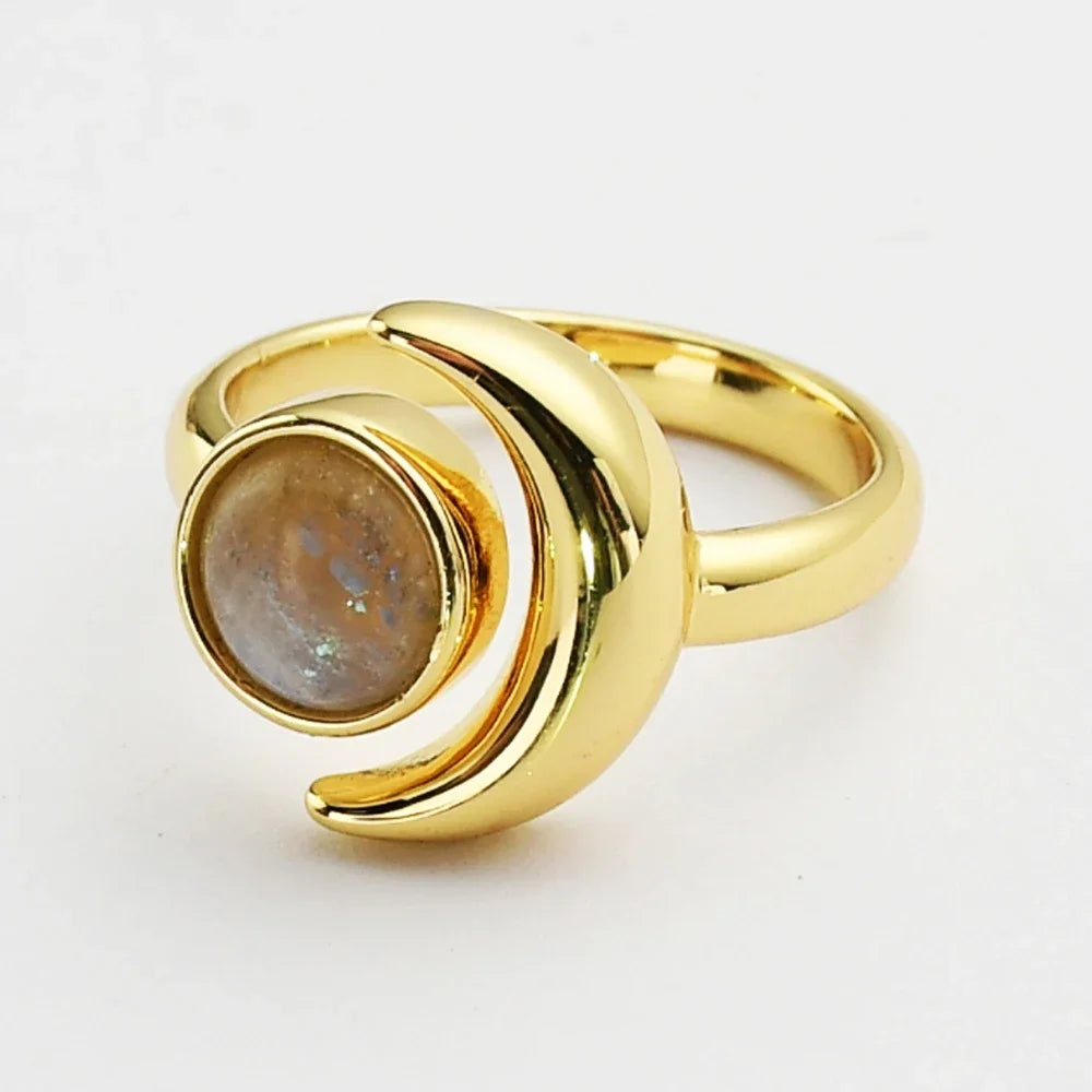 New Hot 5/10PCS Golden Plated Natural Multi-kind Stone Weeding Ring Gems Rings Wholesale for Women Druzy Jewelry Ring