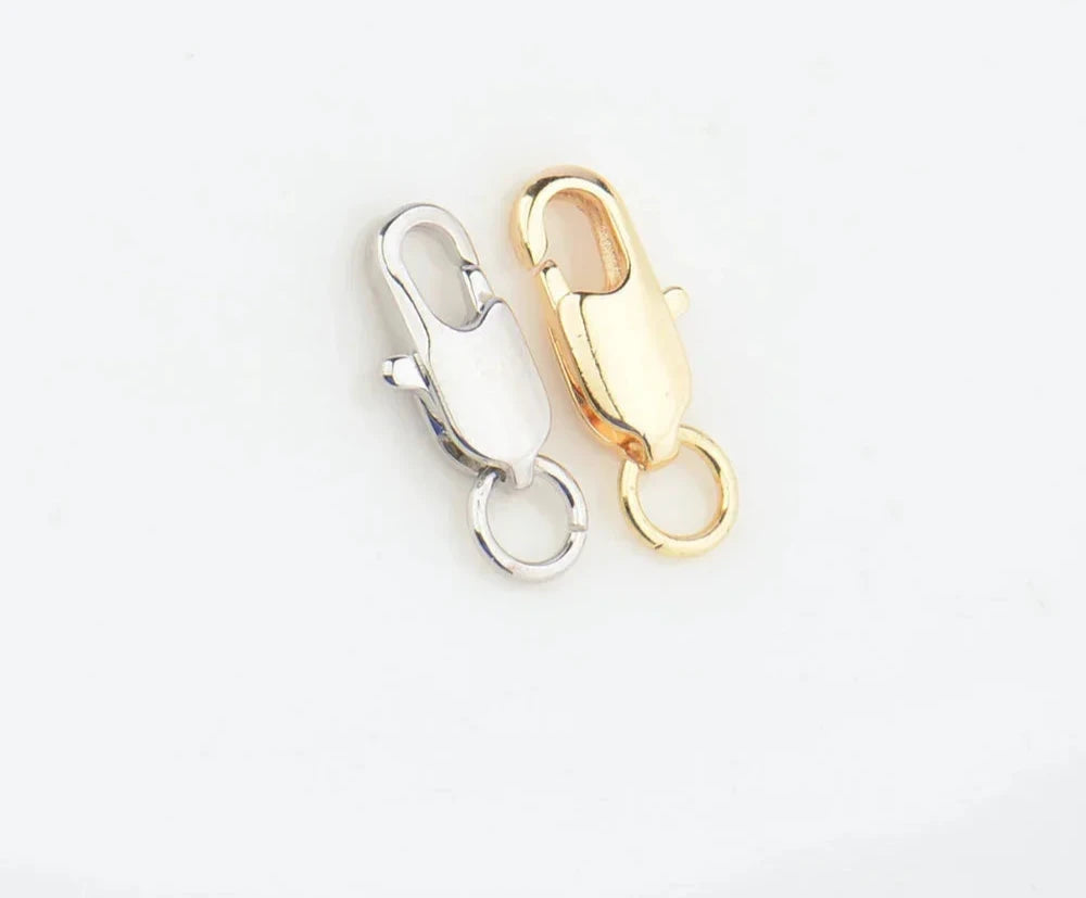 (3328) 5x12MM 24K Gold Color Plated Brass Rectangle Lobster Clasps Necklace Clasps High Quality Jewelry Accessories