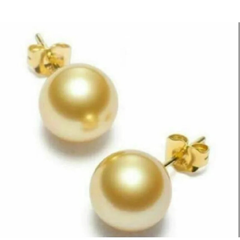 7-7.5 mm Round Natural South Sea Golden Pearl Earring 14Kp Yellow Gold