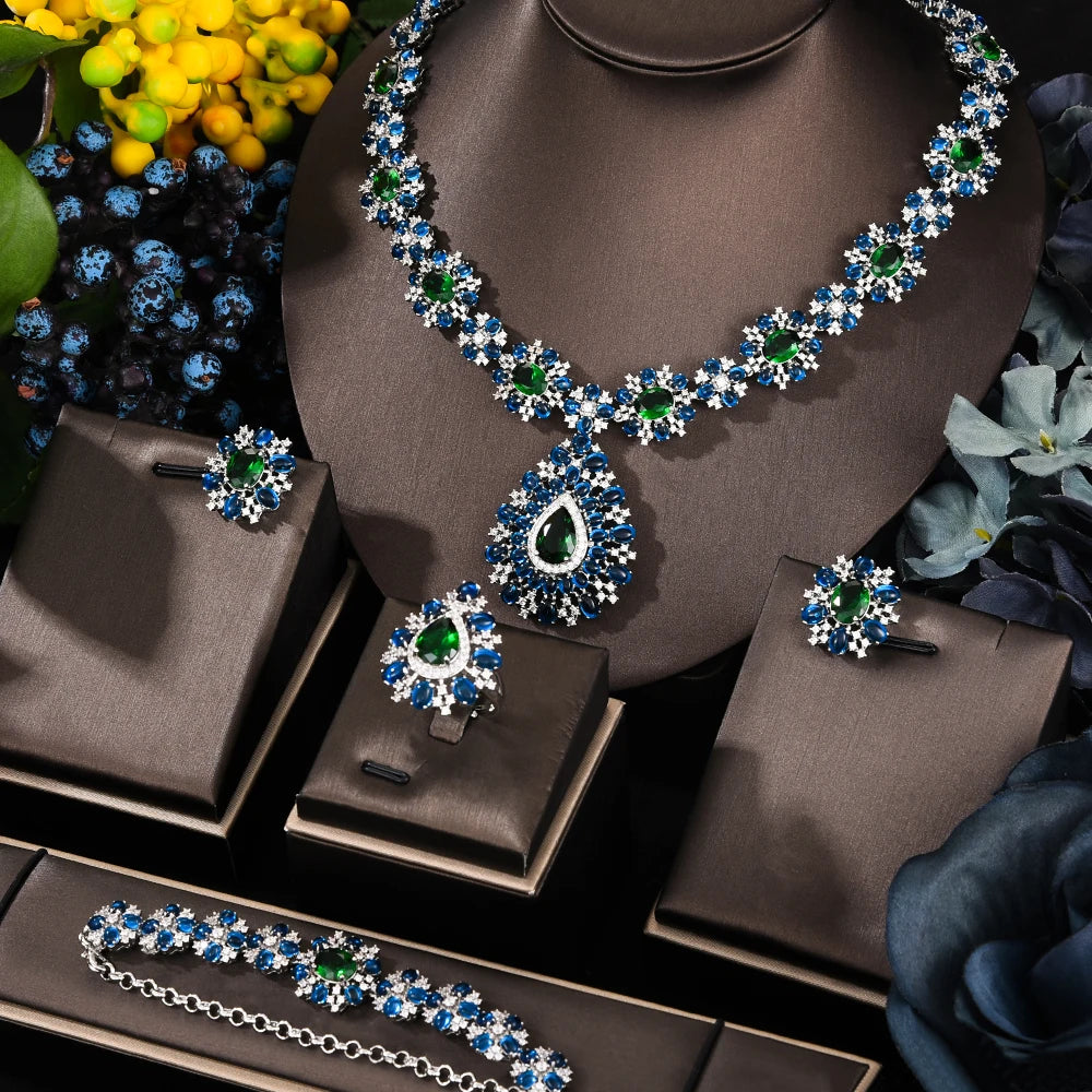 Famous Brand 4PCS Ruby CZ Luxury African Jewelry Set For Women Wedding Party Zircon Crystal Dubai Bridal Jewelry Set Gift