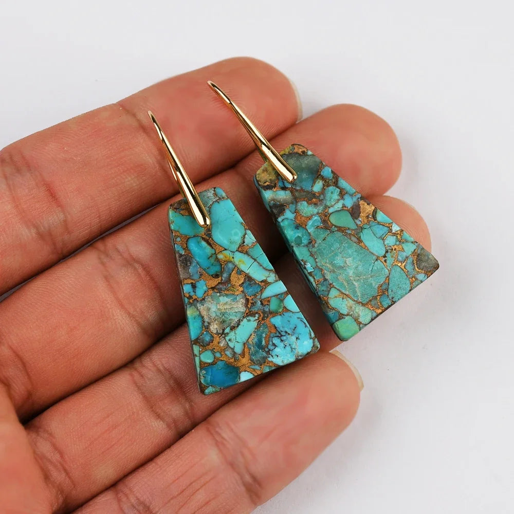Antique Bohemian Rectangle Earring With Turquoise Drop Earring for Women Wedding Anniversary Party Jewelry Gift Wholesale