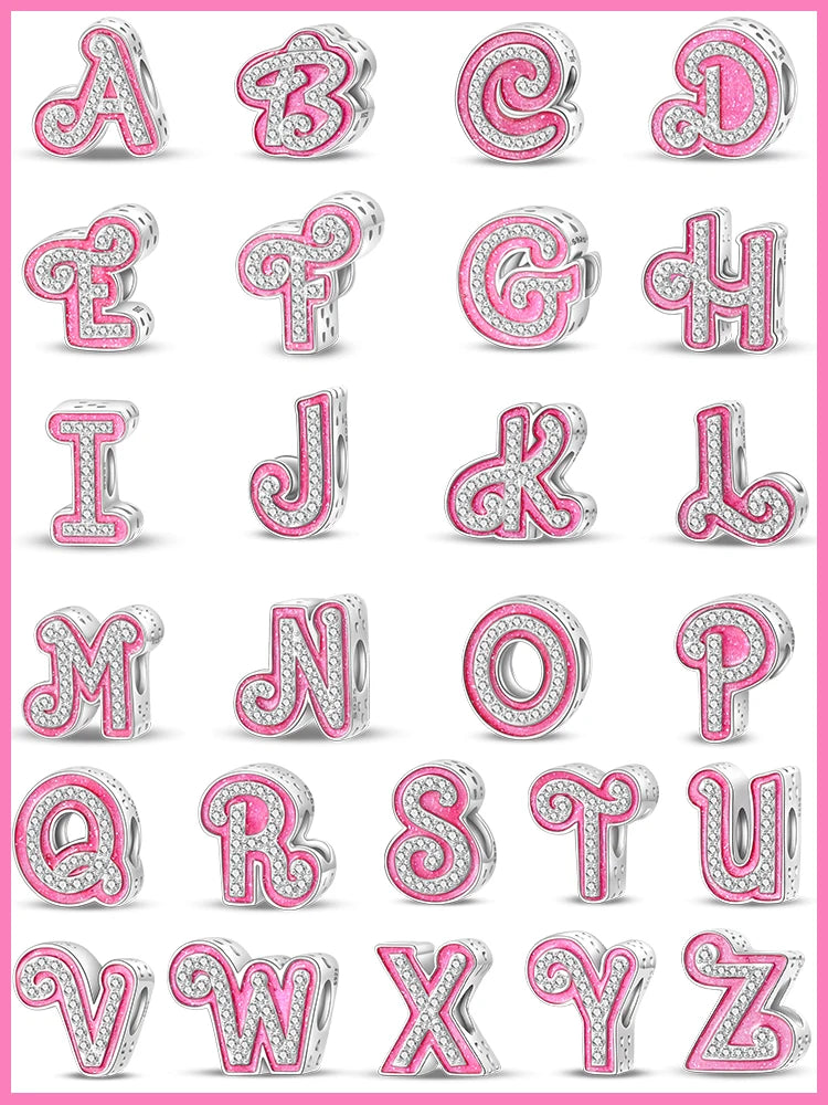 925 Sterling Silver Romantic Pink 26 Letters DIY Love Charms Beads Fit Pandora 925 Original Bracelets Fine Birthday Jewelry Gift