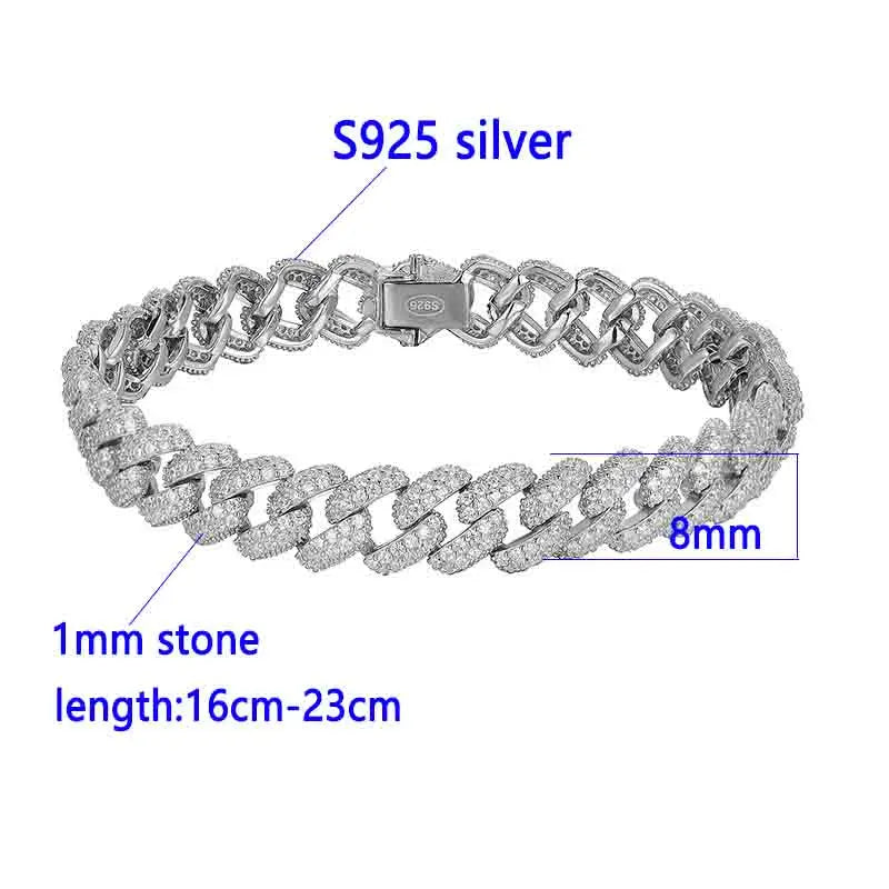 New  Hiphop 925 Sterling Silver Full Cz Cuban Tennis Bracelet Original Man's Cz Tennis Chain Jewelry