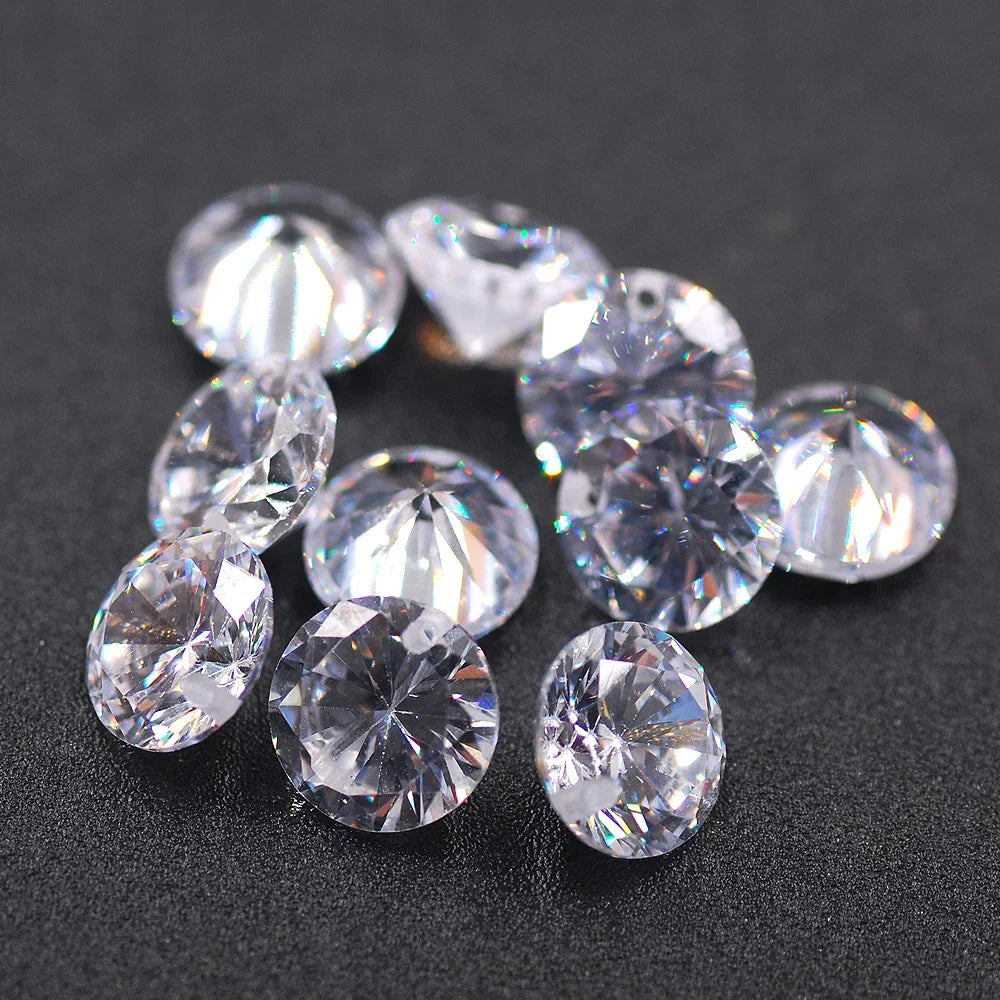 50pcs/bag 4mm/6mm/8mm Colorful Round Cut Cubic Zirconia Straight Hole Beads Sewing On Earring Necklace