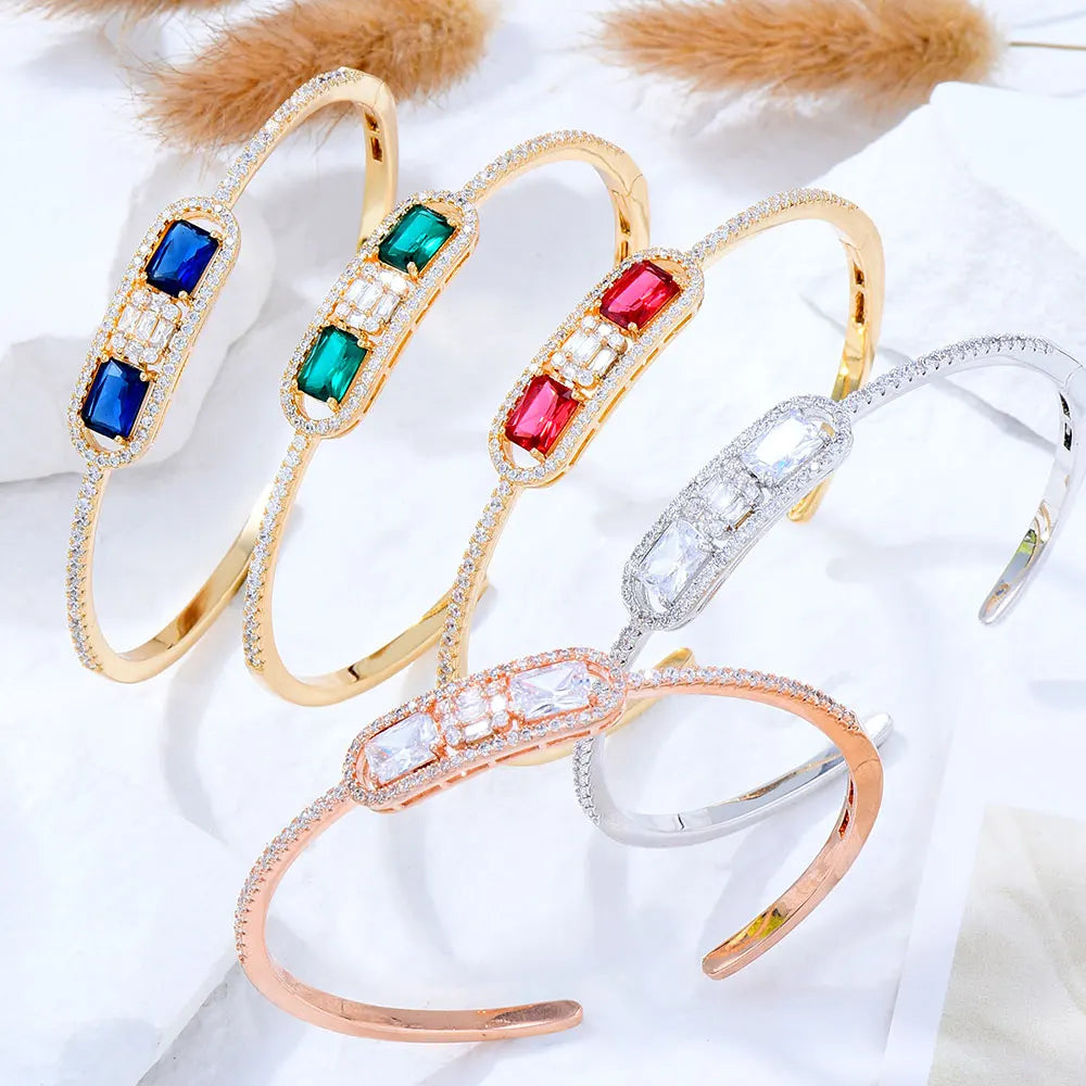Trendy Luxury Stackable Bangle Cuff For Women Wedding Full Cubic Zircon Crystal CZ Dubai Bracelet Party Jewelry 2022