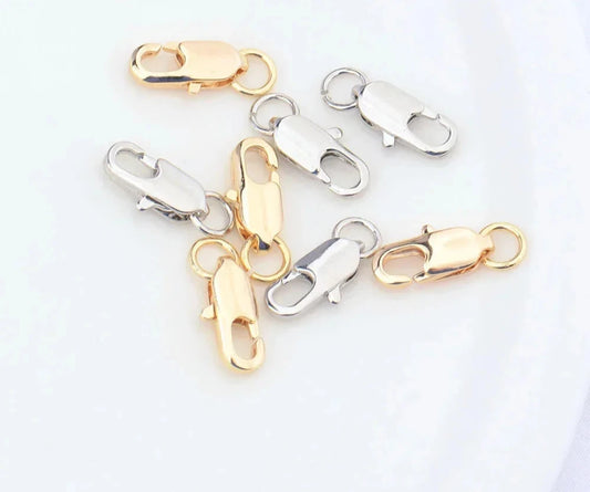 (3328) 5x12MM 24K Gold Color Plated Brass Rectangle Lobster Clasps Necklace Clasps High Quality Jewelry Accessories
